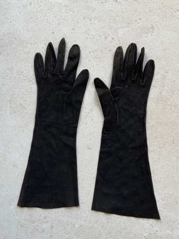 1940’s Evening  Gloves French  Black suede kidski… - image 4