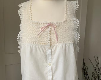 Vintage Edwardian White  Cotton Crochet Lace Camisole Top Corset Cover XXS XS Bust 29 31