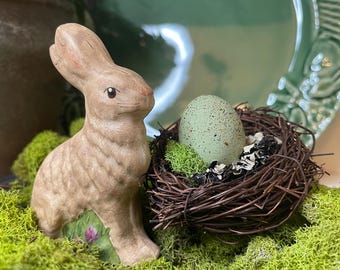 Handmade Chalkware Bunny: 3" Easter Spring Decor