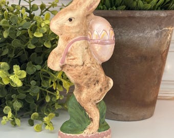 Vintage Inspired Chalkware Rabbit, "In Bloom". Handcrafted USA