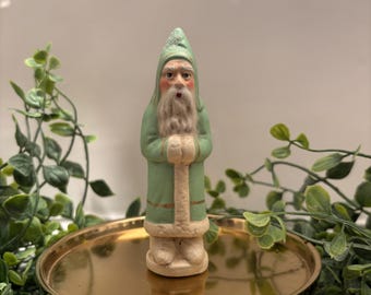 Handmade Chalkware Belsnickle Santa, Mint Green Spring Decor