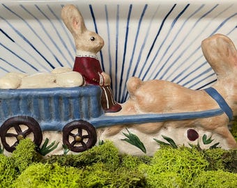 Spring Forward. Chalkware bunny/rabbit. Spring/Easter. Unique Gift. Handcrafted USA