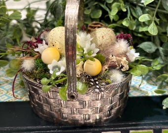 Vintage Silver Plate Easter Basket: Handmade Spring Display Piece