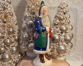 Handcrafted vintage inspired chalkware Santa. American Christmas, Patriotic