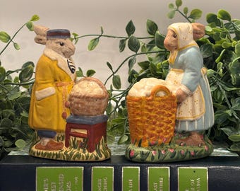 Handcrafted Chalkware Rabbit Couple: Mr. Waverly and Eleanor