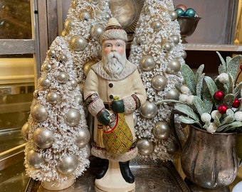 All Is Calm. Chalkware Santa. Handcrafted.