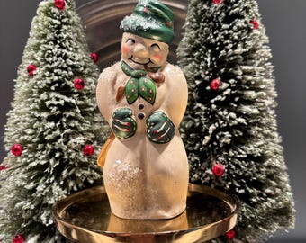 Handmade Chalkware Snowman Figurine - Winter Decor