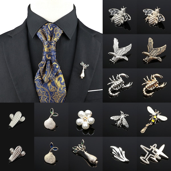 Bee Scorpion Pearl Eagle Broche para hombres, traje camisa chaqueta cuello pin, regalos para hombre, joyería para hombres accesorios boda padrinos