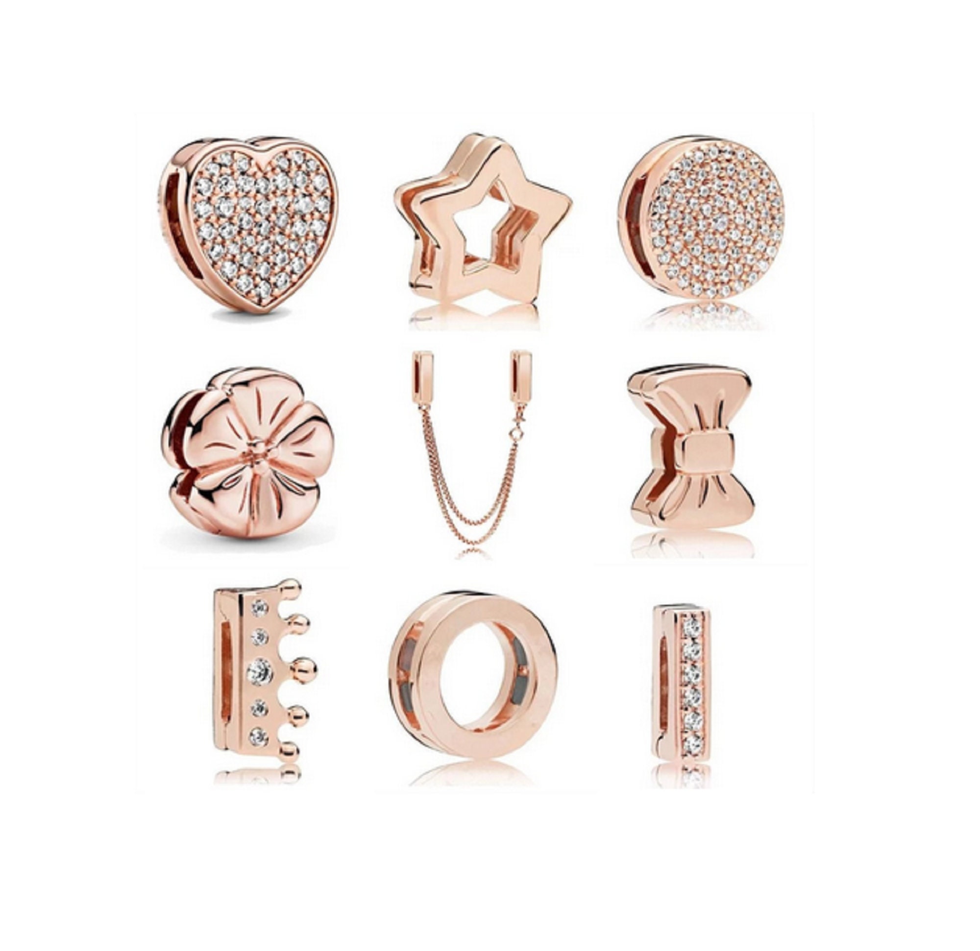 Rose Gold Mesh Reflexions Bracelet Charm Heart Love Clip Charms Rose Gold Mesh Reflexions Bracelet Charm Heart Love Clip Charms