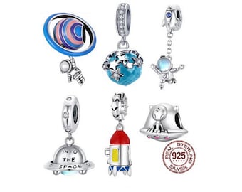 Planet Astronaut Rocket Moon Charms for Bracelet, UFO Charm Dangle Charms Sterling Silver Charms fits Pandora Bracelet Charm For Pendant