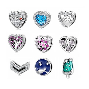Mesh Reflexions Bracelet Charm, Heart Love Dog Paw Clip Charms, Reflections Charm, Sterling Silver fits for Pandora Bracelet Charm Gifts