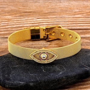 Pulsera de malla Reflexions, pulsera de reflejos ajustables, amuletos de mal de ojo para pulsera, correa de reloj de acero inoxidable, joyería para mujer, regalo