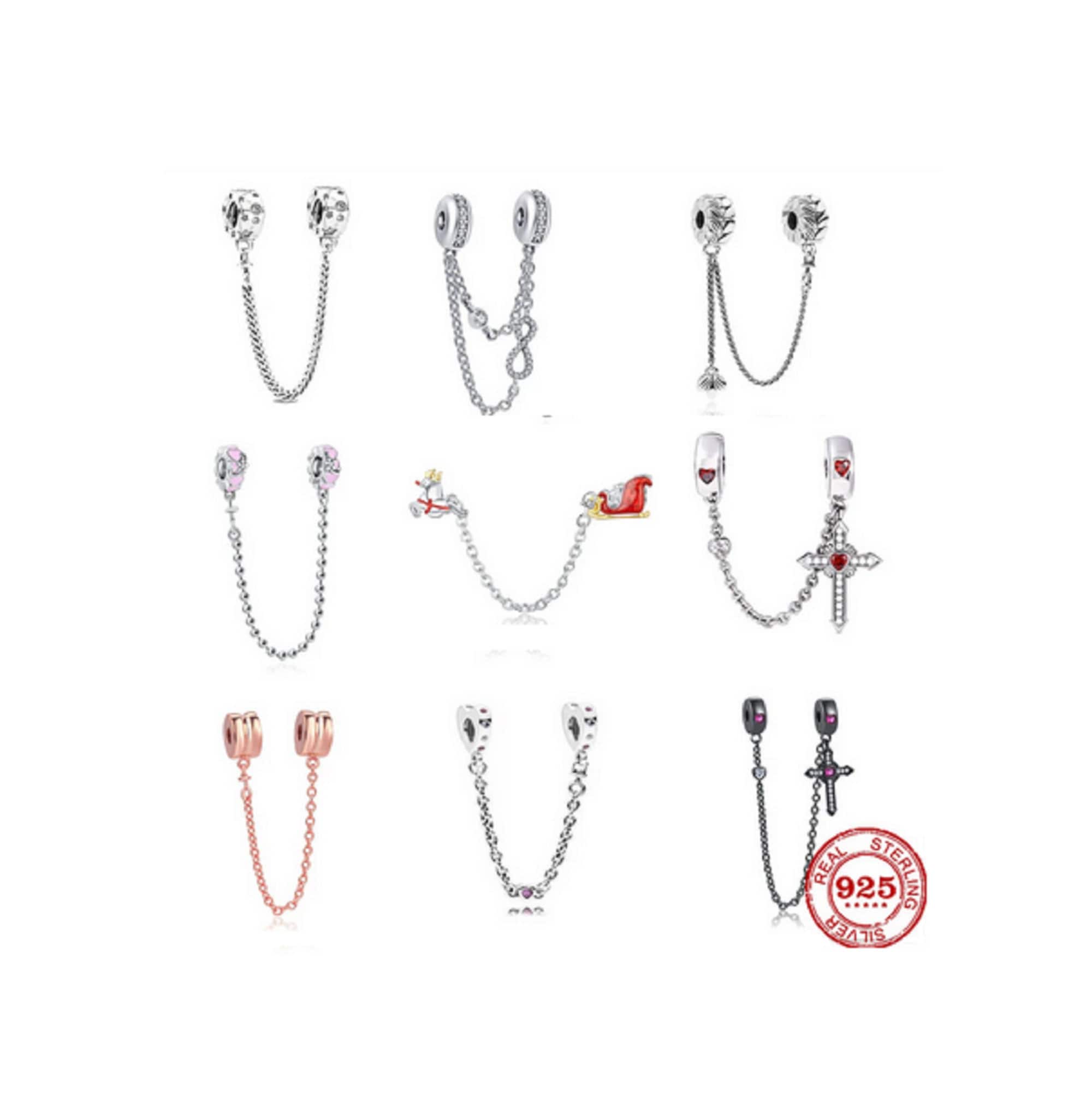 h'eres × semoh BUNDLE CHAIN CHARM Flower Heart Safety Chain Charm for Bracelet, 925 Sterling
