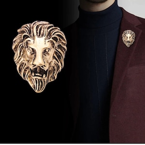 Vintage Animal Lion Head Brooch For Men, Shirt Jacket Collar Rhinestone Lapel Pin, Gifts For Man, Men's Wedding Jewellery Fashion Accessory