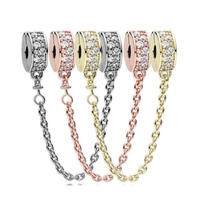 Safety Chain Charm fits Pandora Bracelet Charms, Rose Gold Charm for Bracelet, 925 Sterling Silver Charms, Women Jewelry Gifts