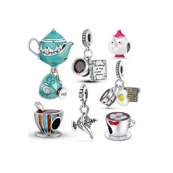 Breloques pour bracelet, breloques de bracelet de livre et de tasse à café, breloques de lampe magique, breloques en argent, breloques pendantes pour bracelet Pandora