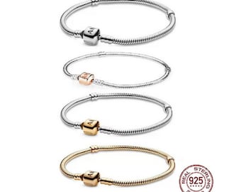 New 2023 Pandora Style Heart Charm Bracelets, Heart Clasp Snake Bone Chain Bracelet, Bracelet For Women, Sliver Bracelet, Gift for her