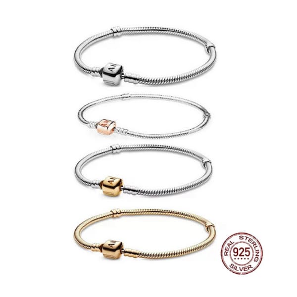 Bracelets à breloques coeur style Pandora 2023, fermoir coeur, chaîne en os de serpent, bracelet pour femme, bracelet en argent, cadeau pour elle