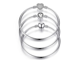 New 2023 Pandora Style Heart Charm Bracelets, Heart Clasp Snake Chain Bracelet, Bracelet For Women, Sliver Bracelet, Gift for her