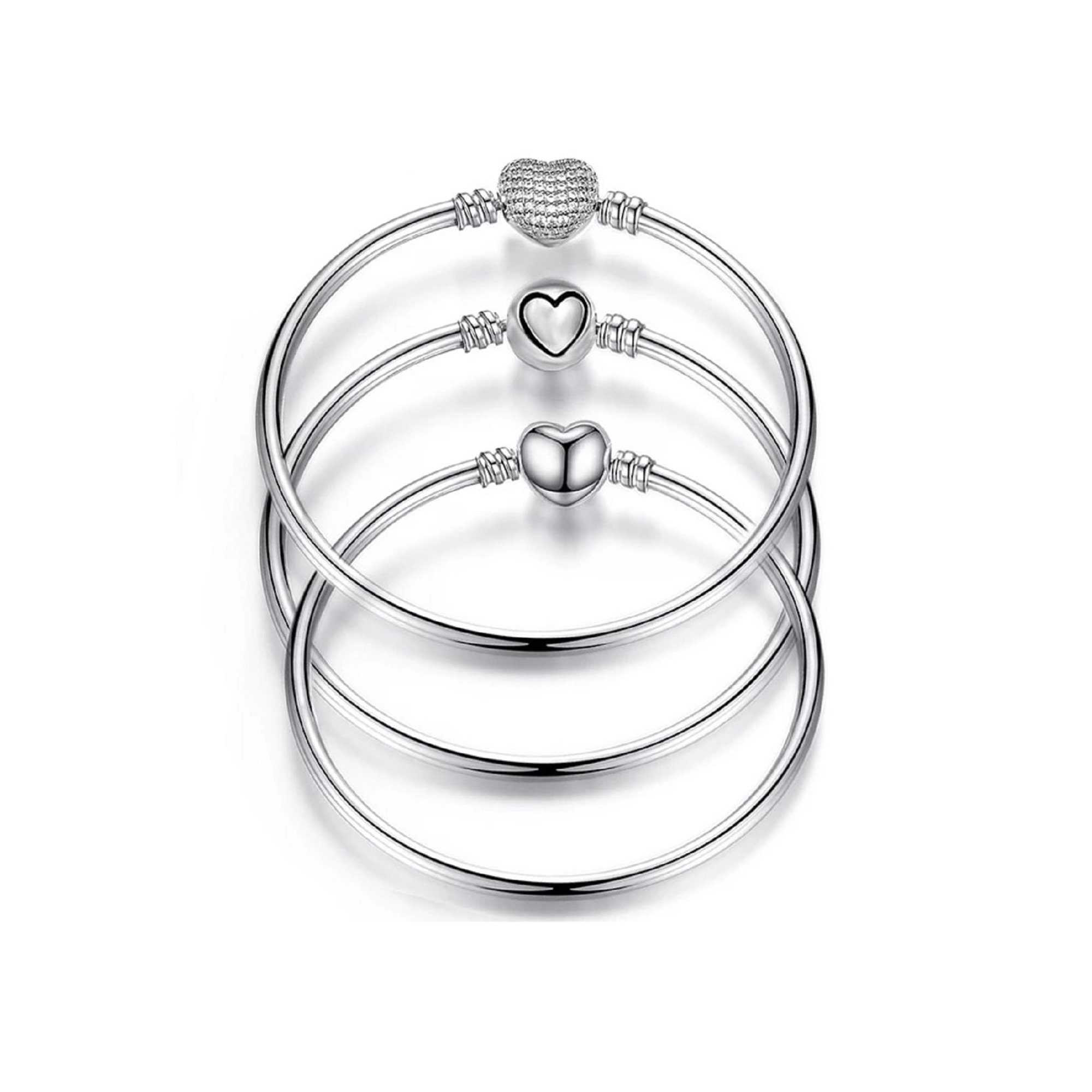 New 2023 Pandora Style Heart Charm Bracelets, Heart Clasp Snake Chain