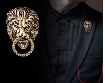Retro Löwenkopf Tier Brosche für Männer, Anzug, Hemd, Jacke Kragen Revers Pin, Geschenke für Mann, Herren Hochzeit Schmuck Mode-Accessoire