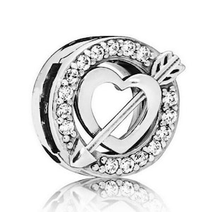 Mesh Reflexions Bracelet Charm, Cupid Arrow Heart Clip Charms, Reflections Charm, Sterling Silver fits for Pandora Bracelet Charm Gifts