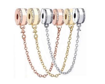 Safety Chain Charm fits for Pandora Bracelet Charms, Rose Gold Charm for Bracelet, 925 Sterling Silver Charms, Women Jewelry Gifts
