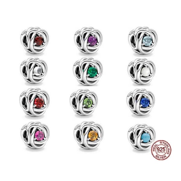 New Birthstone Charms for Bracelet Birth Month Charm Birthday Charms Eternity Circle Charm Sterling Silver Charms For Pandora Bracelet Charm