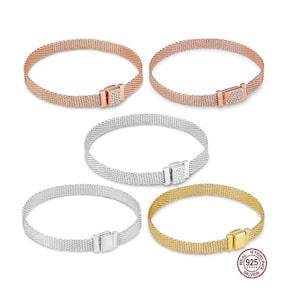 Mesh Bracelet Sterling Silver 925 Clip Reflection Bracelet, Reflexions Pave Bracelet for Charms, Women Jewelry, Birthday Gifts
