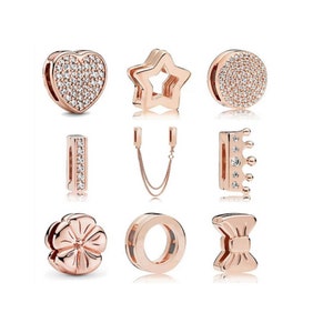 Rose Gold Mesh Armband Charms, Reflexionen Charm, Clip Charm, Liebesanhänger, Silber Charms Passend für Pandora Armband Reflections Charm