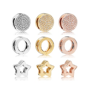 Golden Mesh Bracelet Charms, Reflexions Charm, Clip Charm, Round CZ Beads Star Charms, Silver Charms Fits Pandora Bracelet Reflections Charm