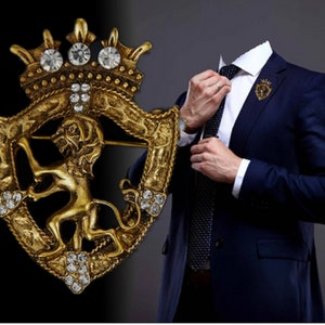 Broche retrô de leão com coroa de animal, broche para homens, camisa de terno, jaqueta, colarinho, alfinete de lapela, presentes para homens, acessório de moda de joias de casamento retrô