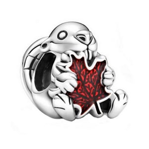 Kanadischer Beaver und Ahornblatt Charms für Armband, Charm für Pandora Armband, Sterling Silber Charm, Pandora Charm, Muttertagsgeschenk