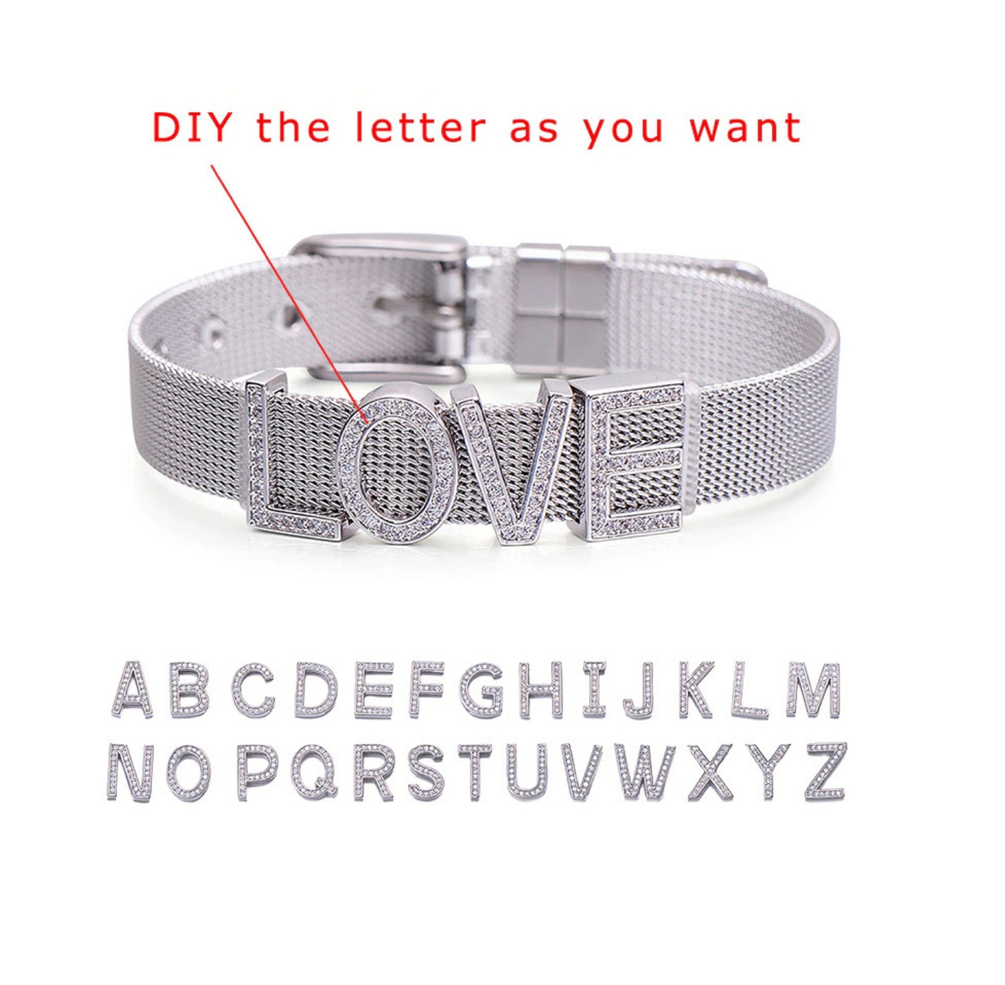 GLOWDAS Sterling Silver Initial Letter Spacer Charms A-Z - Antique 925 Silver Alphabet Rubber Stopper Beads, Fits Pandora Bracelets