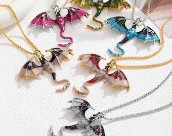 Gothic Dragon Necklace for Men and Women Jewelry, Vintage Flying Dragon Pendant, Enamel Jewelry, Halloween Christmas Birthday Gifts