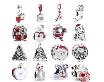 Amuletos de la serie de Navidad para pulsera, muñeco de nieve Santa Sombrero Árbol Calcetines Charms Heart Charm Bead Charm, Dangle Charms Fits Pandora Bracelet Charms