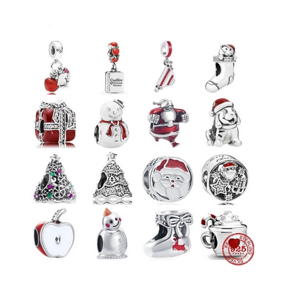 Charmes de la série de Noël pour bracelet, Snowman Santa Hat Tree Socks Charms Heart Charm Bead Charm, Dangle Charms Fits Pandora Bracelet Charms