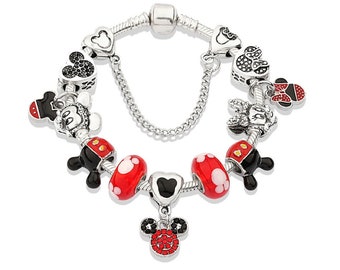 Disney Mickey & Minnie Mouse Charm Bracelets Bangles, Pandora Style Bracelet Charms, Kids Women Jewelry, Gift for her, Best gifts