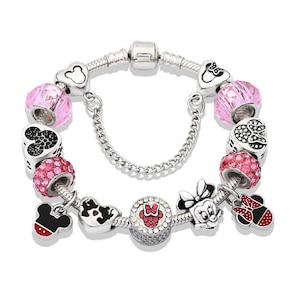 Disney Musse Mimmi Pigg Charm-armband Armband, Säkerhetskedja, Silver Charm-armband, Mors dag-present, Present till henne, Damsmycken