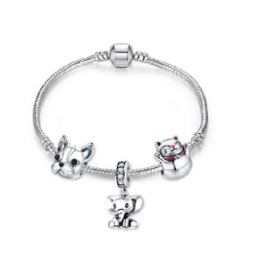 Elephant Pendant Charm Bracelet, Snake chain charm for bracelet, Enamel Animal Penguin Charm Beads Silver Plated Charm Bracelet,Gift for her
