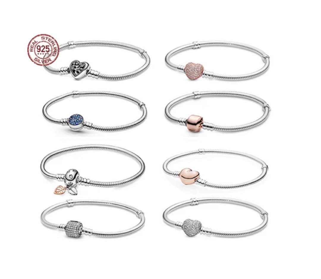 New 2023 Pandora Style Heart Charm Bracelets, Heart Clasp Snake Bone