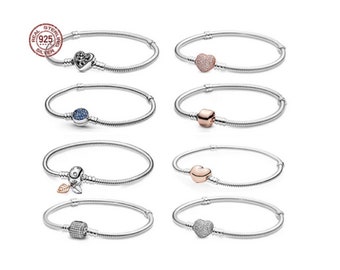 Nuovi braccialetti con ciondoli a cuore in stile Pandora 2023, bracciale a catena in osso di serpente con chiusura a cuore, bracciale per donne, bracciale in nastro, regalo per lei