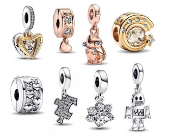 Rose Gold Love Heart Charm for Bracelet Robot Cat Animal Charm Dangle Charms Sterling Silver Charms for Pandora Bracelet Charm For Pendant