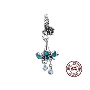Charms for Bracelet, Blue Flower Bracelet Charms, Orchid Beads Charm, Silver Charms, Dangle Charms Fits For Pandora Bracelet Charm Gifts