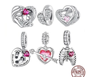 Family Mother Daughter Charm For Bracelet, Lungs Heart Pendant Charms, Dangle Charms, Silver Charms fits Pandora Bracelet Charm Gifts