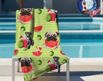Watermelon Pugs. DIGITAL summer files. Dogs Seamless pattern.