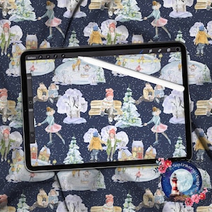 Ice skating. Winter seamless pattern.