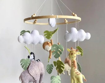 Baby Mobile Safari Crib Mobile Jungle Nursery Neutral Decor, Baby Boy Shower Gift