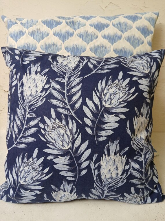 Kissenbezug robuste Baumwolle Handgenäht Dekokissen 40x40 50x50 40x60 cm robust Handmade Cushion Cover bunt blau print