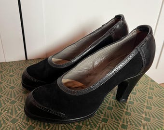 Schwarze Wildleder- und Leder-Schuhe im Spectator-Stil aus den 1940er Jahren